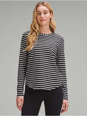 lululemon athletica Black and White Striped Long Sleeve Crew